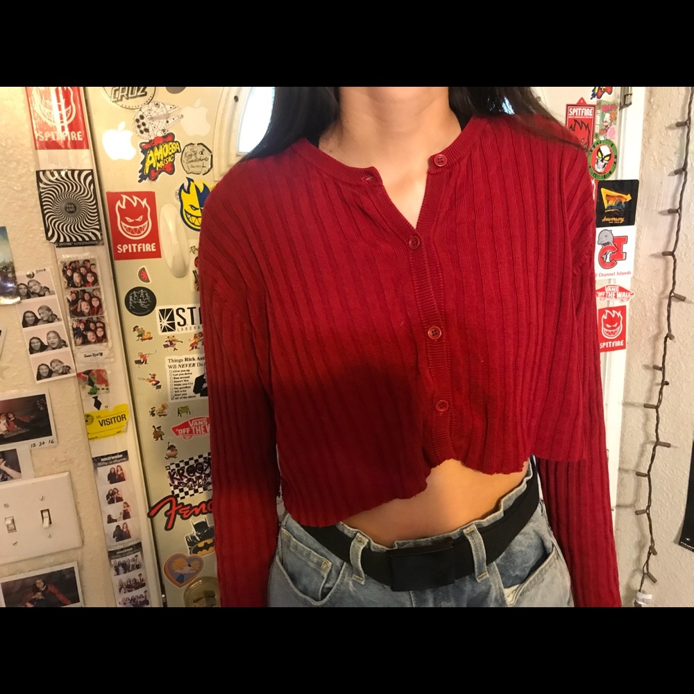 Cropped ribbed cardigan